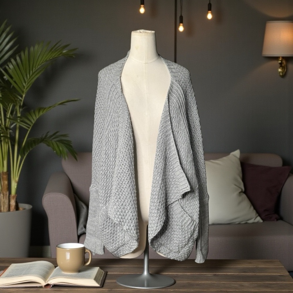 Makadamia Oversized Knit Cardigan One Size | Gray‎ Open Front Cozy Drape Sweater